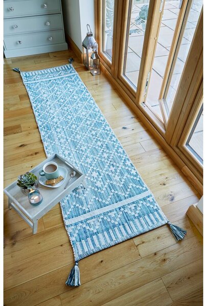 Flair Rugs, Kusový koberec Leela Ivory/Teal, 60x200, modrá, chodba / predsieň