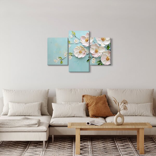 Obraz - Kvietky na modrom pozadí (90x60 cm)