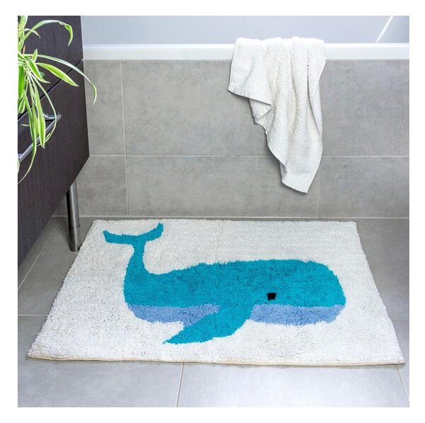Biela/modrá kúpeľňová predložka 83x52,5 cm Whale – Rex London
