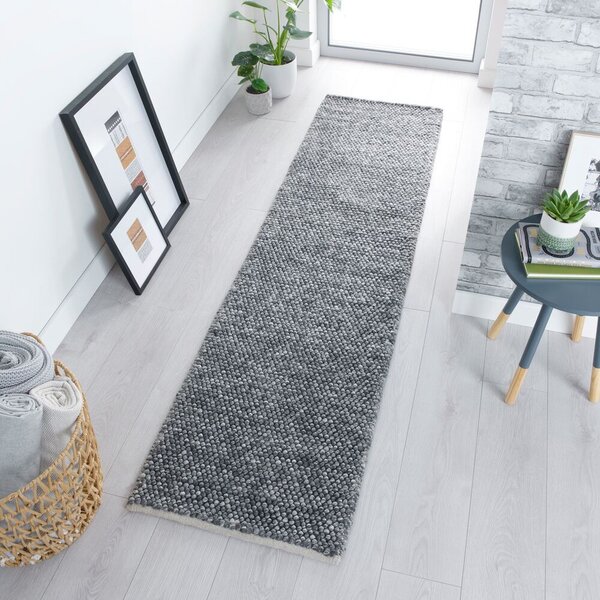 Flair Rugs, Ručne tkaný behúň Minerals Dark Grey, 60x230, šedá, chodba / predsieň