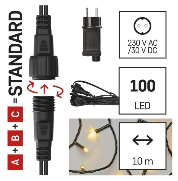 LED vonkajší svetelný reťazec 100xLED/15m IP44 teplá biela