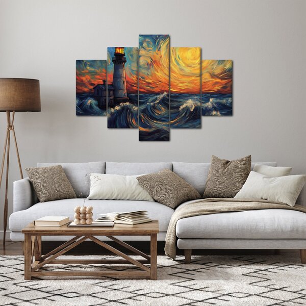 Obraz - Maják vo vlnách (150x105 cm)