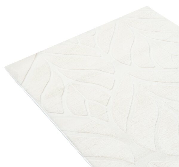 Koberec z umelej kožušiny krémová biela umelá polyesterová kožušina 80 x 300 cm behúň vysoký vlas vzor listov