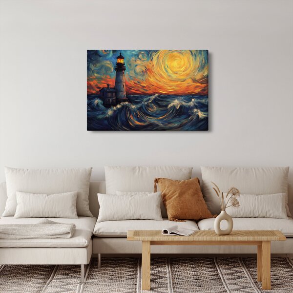 Obraz - Maják vo vlnách (90x60 cm)