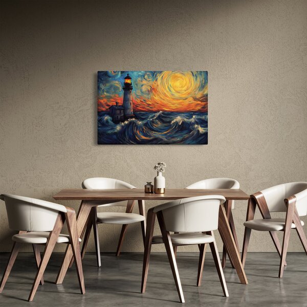 Obraz - Maják vo vlnách (90x60 cm)