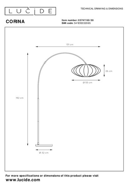 Lucide L037476030 stojacia lampa CORINA E27
