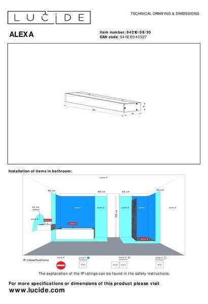 Lucide L042100830 LED kúpeľňové nástenné svietidlo ALEXA | 8W integrovaný LED zdroj | 800lm | 3000K