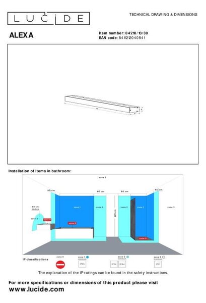 Lucide L042101330 LED kúpeľňové nástenné svietidlo ALEXA | 13W integrovaný LED zdroj | 1400lm | 3000K