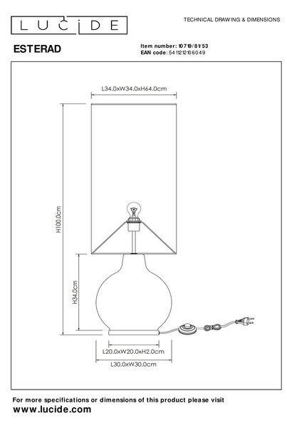 Lucide L107198153 stojacia lampa ESTERAD E27