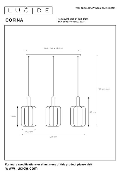 Lucide L034470330 závesné stropné svietidlo CORINA E27
