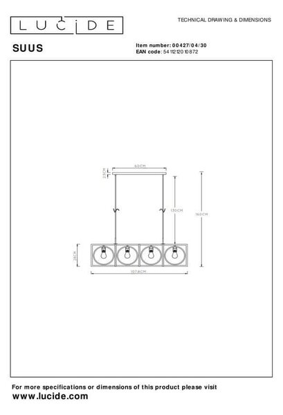 Lucide L004270430 závesné stropné svietidlo SUUS E27