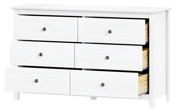Komoda 6 zásuviek TORINO biela, kovové úchytky