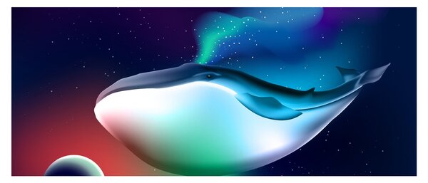 Obraz - Veľryba vo vesmíre (120x50 cm)