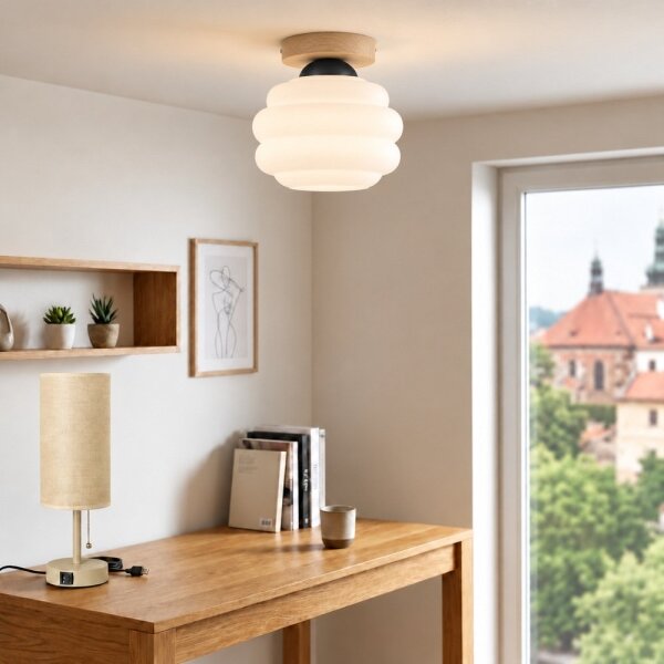 BRILAGI - LED Stropné svietidlo RETRO GLASS 1xE27/60W/230V pr. 20 cm dub/biela