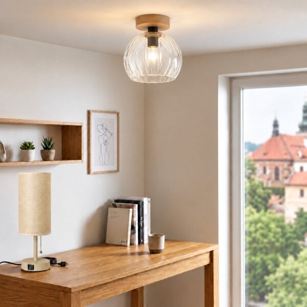 BRILAGI - LED Prisadený luster RETRO GLASS 1xE27/60W/230V pr. 25 cm dub/číre