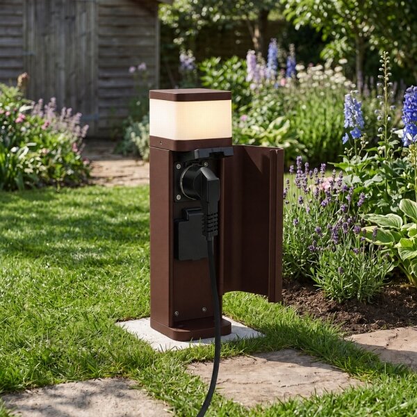 BRILAGI - Vonkajšie svietidlo s 2 zásuvkami SCHUKO PILLAR 1xG9/11W/230V IP44 hnedé