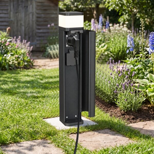 BRILAGI - Vonkajšie svietidlo s 2 zásuvkami SCHUKO PILLAR 1xG9/11W/230V IP44 čierne
