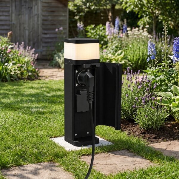 BRILAGI - Vonkajšia lampa s 2 zásuvkami SCHUKO PILLAR 1xG9/11W/230V IP44 čierna