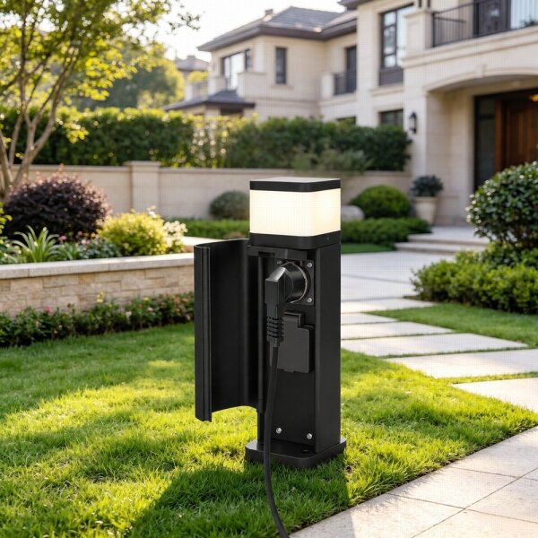 BRILAGI - Vonkajšia lampa s 2 zásuvkami SCHUKO PILLAR 1xG9/11W/230V IP44 čierna