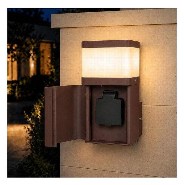 BRILAGI - Vonkajšia nástenná lampa so zásuvkou SCHUKO PILLAR 1xG9/11W/230V IP44 hnedá