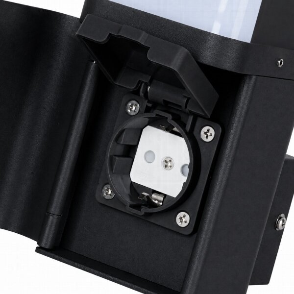 BRILAGI - Vonkajšia nástenná lampa so zásuvkou SCHUKO PILLAR 1xG9/11W/230V IP44 čierna