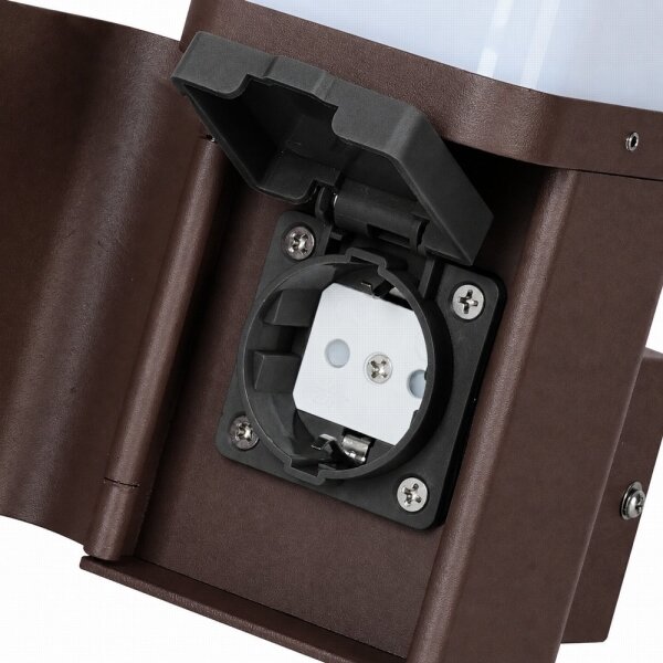 BRILAGI - Vonkajšia nástenná lampa so zásuvkou SCHUKO PILLAR 1xG9/11W/230V IP44 hnedá