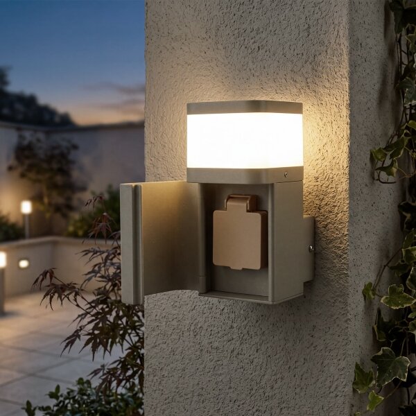 BRILAGI - Vonkajšie nástenné svietidlo so zásuvkou SCHUKO PILLAR 1xG9/11W/230V IP44 šedé