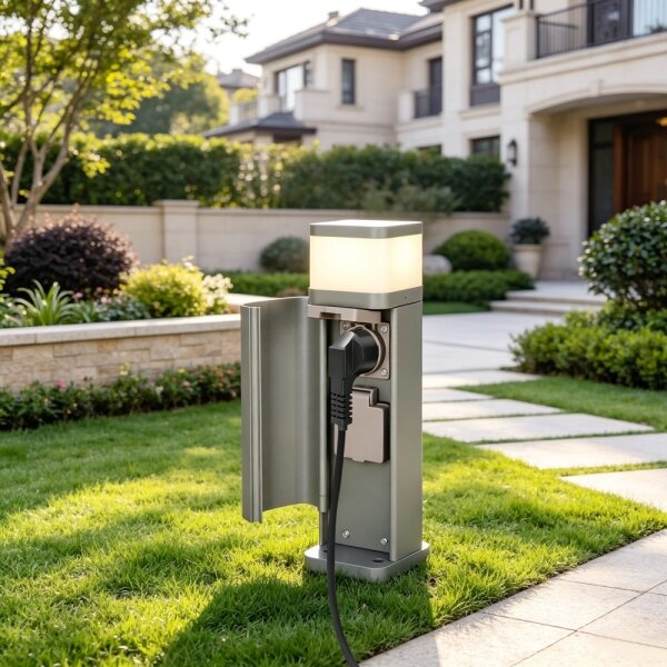 BRILAGI - Vonkajšia lampa s 2 zásuvkami SCHUKO PILLAR 1xG9/11W/230V IP44 sivá