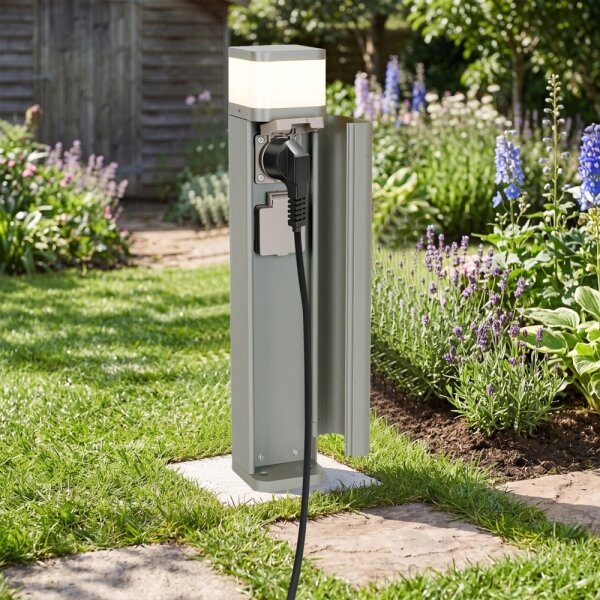 BRILAGI - Vonkajšie svietidlo s 2 zásuvkami SCHUKO PILLAR 1xG9/11W/230V IP44 sivá