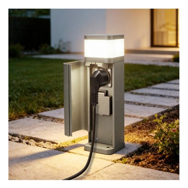 BRILAGI - Vonkajšia lampa s 2 zásuvkami SCHUKO PILLAR 1xG9/11W/230V IP44 sivá