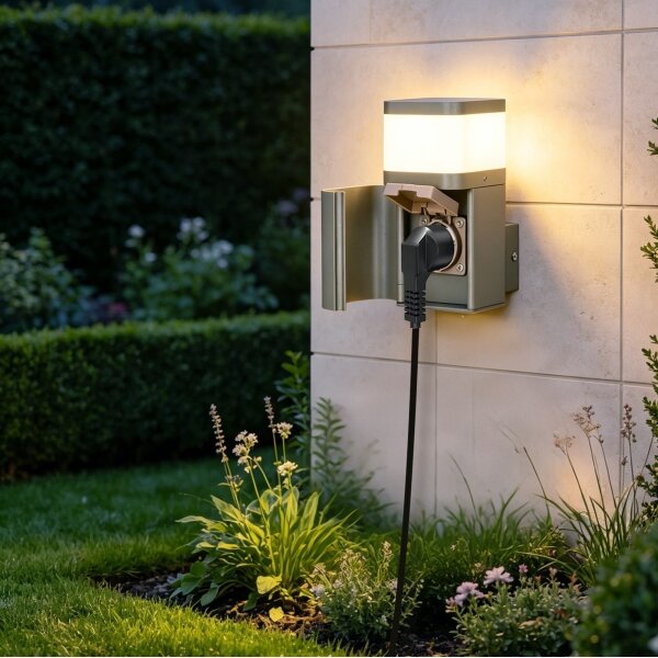 BRILAGI - Vonkajšie nástenné svietidlo so zásuvkou SCHUKO PILLAR 1xG9/11W/230V IP44 šedé