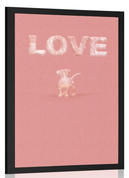 Plagát psík s nápisom Love v ružovom prevedení