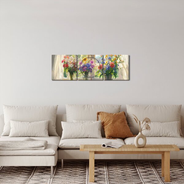 Obraz - Kytica pri okne (s hodinami) (90x30 cm)