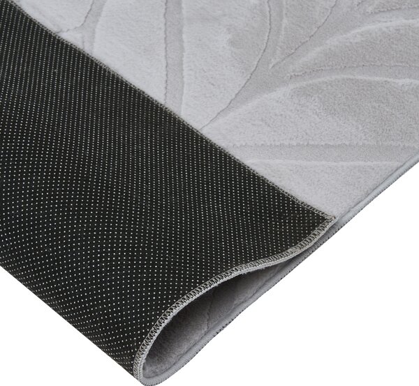 Koberec z umelej kožušiny svetlosivý umelá polyesterová kožušina 80 x 300 cm behúň vysoký vlas vzor listov