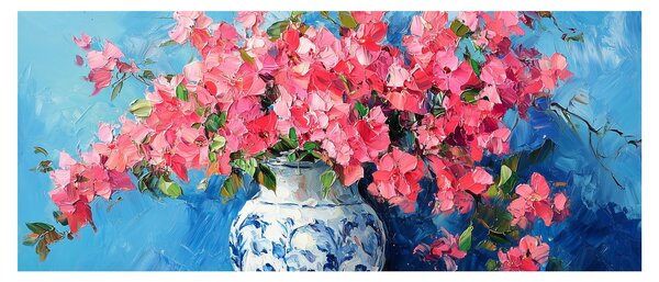 Obraz - Váza ružových kvetov (120x50 cm)