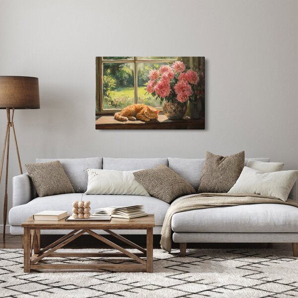 Obraz - Mačka na okne (90x60 cm)