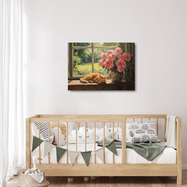 Sklenený obraz - Mačka na okne (70x50 cm)
