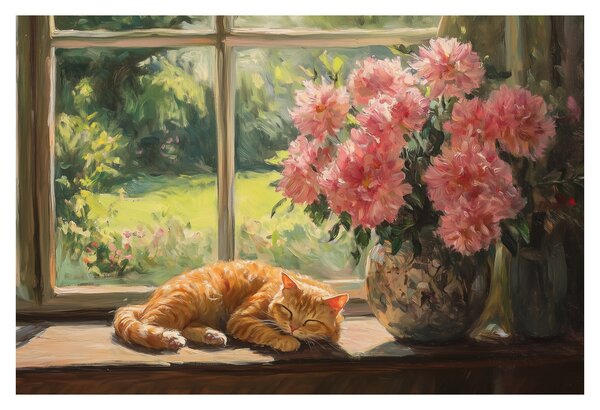 Obraz - Mačka na okne (90x60 cm)
