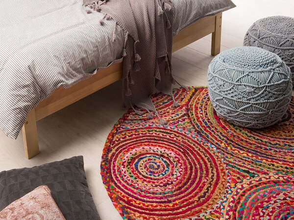 Koberec viacfarebný bavlna ⌀ 140 cm okrúhly tvar geometrický vzor ručná výroba moderný boho štýl obývačka spálňa