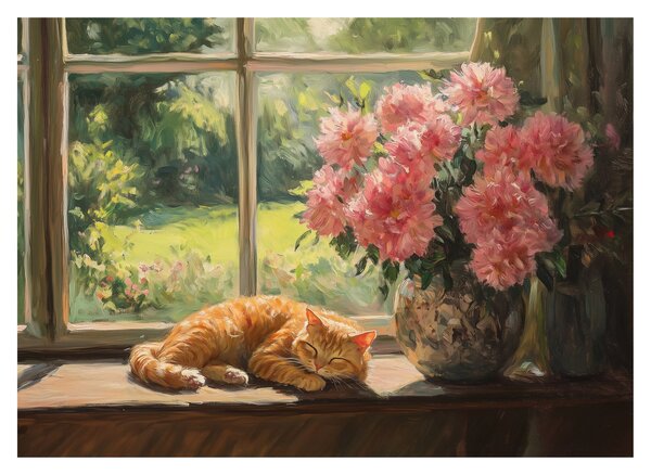 Sklenený obraz - Mačka na okne (70x50 cm)