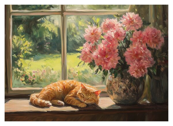 Obraz - Mačka na okne (70x50 cm)