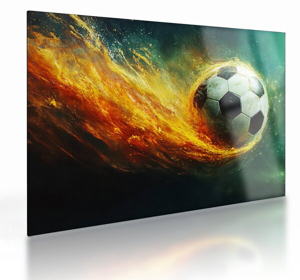 Sklenený obraz - Futbalová lopta v lete (70x50 cm)