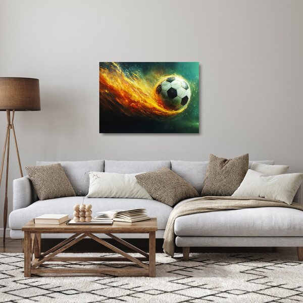 Sklenený obraz - Futbalová lopta v lete (70x50 cm)