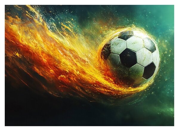 Sklenený obraz - Futbalová lopta v lete (70x50 cm)