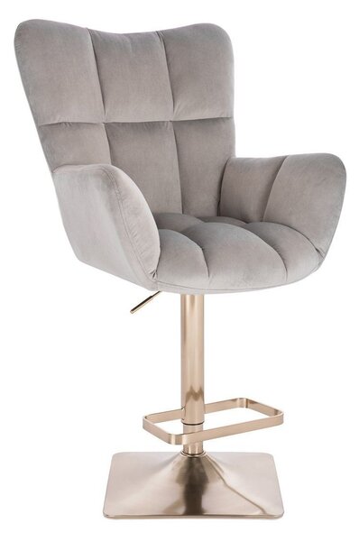 LuxuryForm DESIGN Barové kreslo AURORA VELUR na zlatej hranatej podstave - svetlo šedé
