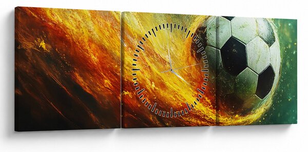 Obraz - Futbalová lopta v lete (s hodinami) (90x30 cm)