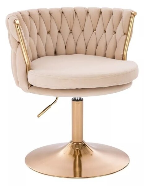 LuxuryForm DESIGN Stolička LYON VELUR na zlatom tanieri - krémová