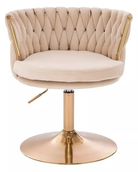 LuxuryForm DESIGN Stolička LYON VELUR na zlatom tanieri - krémová