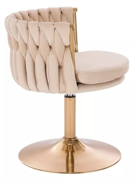 LuxuryForm DESIGN Stolička LYON VELUR na zlatom tanieri - krémová