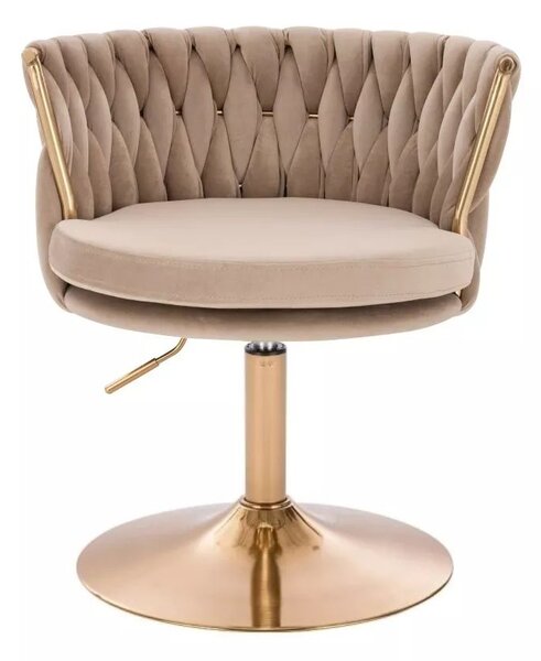 LuxuryForm DESIGN Stolička LYON VELUR na zlatom tanieri - latte